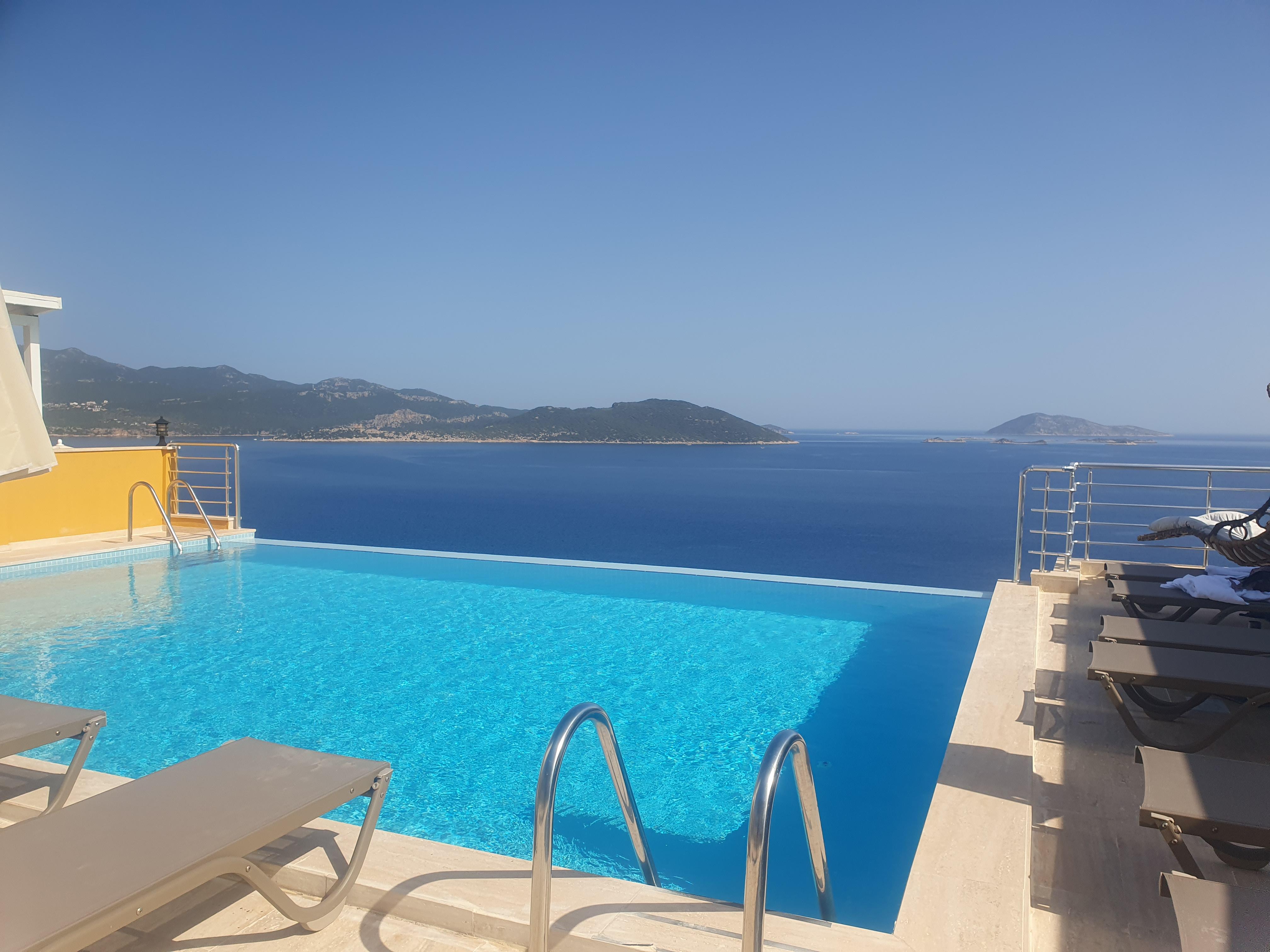 The infinity pool area and view