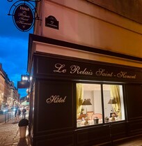 Outside hotel in the evening