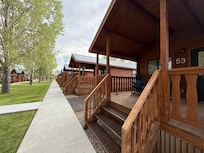 Cabins with bathroom and shower.