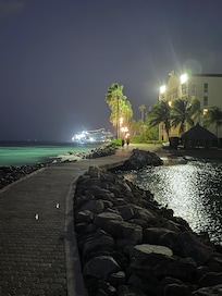 Night from boardwalk of oceanside resort