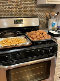 Fresh fried shrimp and redfish from Corpus was one evening meal