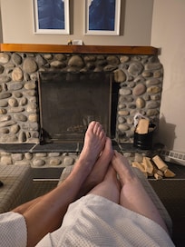 Relaxing on the oversized and comfy sofa