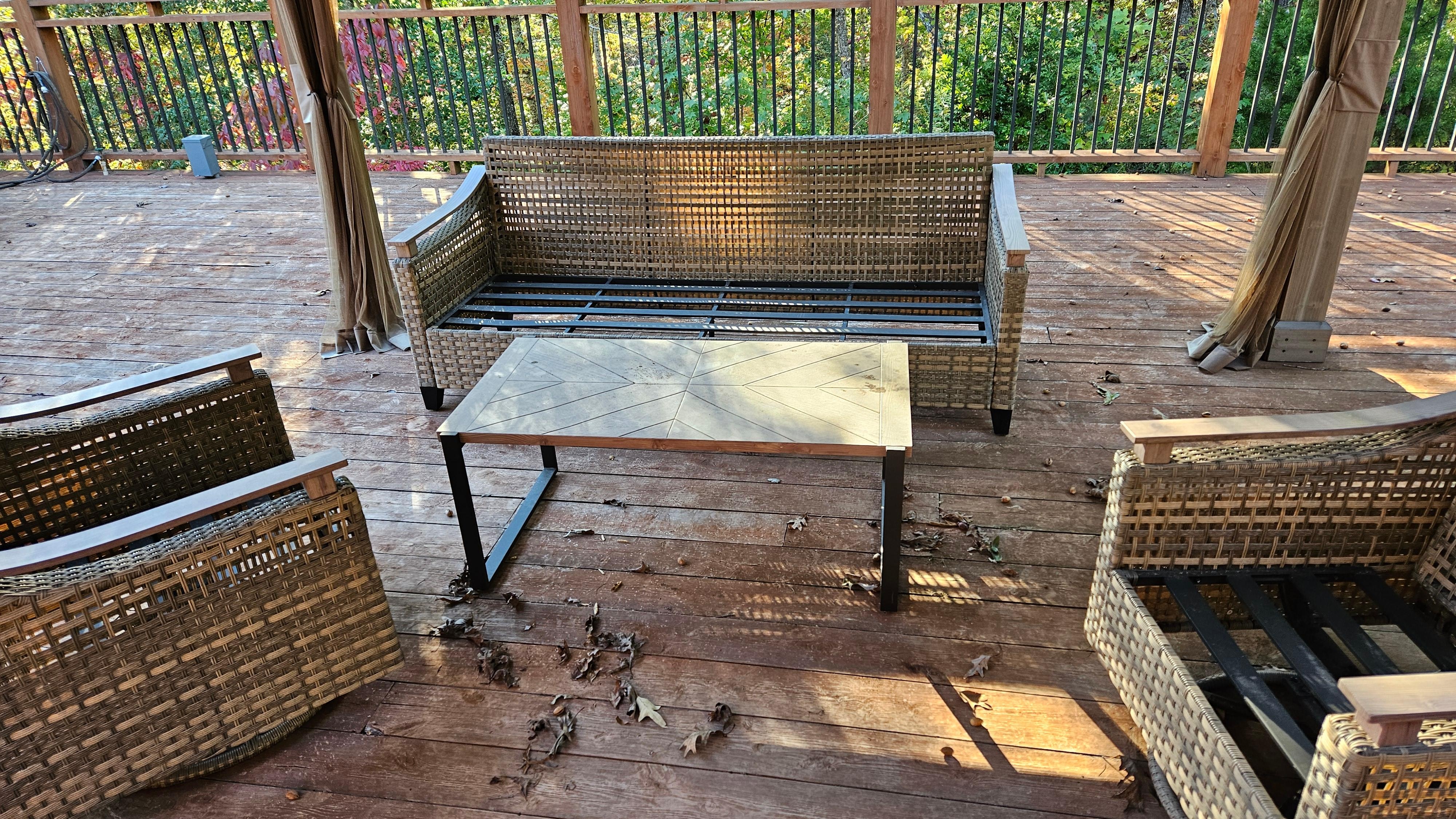 We had to hunt for the cushions to the outdoor seating and the table was really dirty