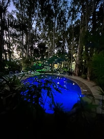 The pool area at night.