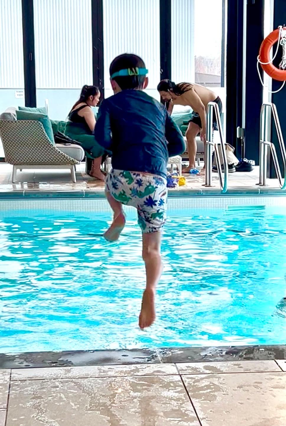 Jumping in the pool when it’s freezing outside :)