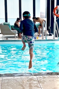 Jumping in the pool when it’s freezing outside :)