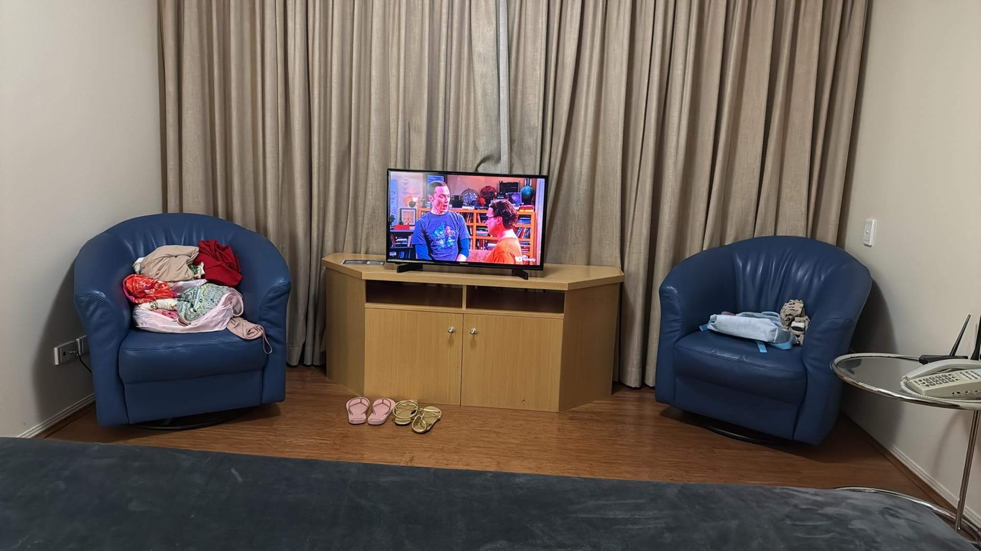Tiny tv that didn’t always work and the horrible furniture from the 90s!