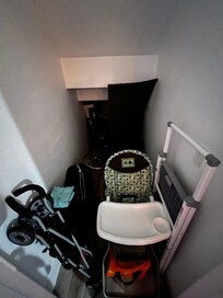 Closet full of items for your littles- high chair, pack&play, small stroller. There is even a step-stool for use