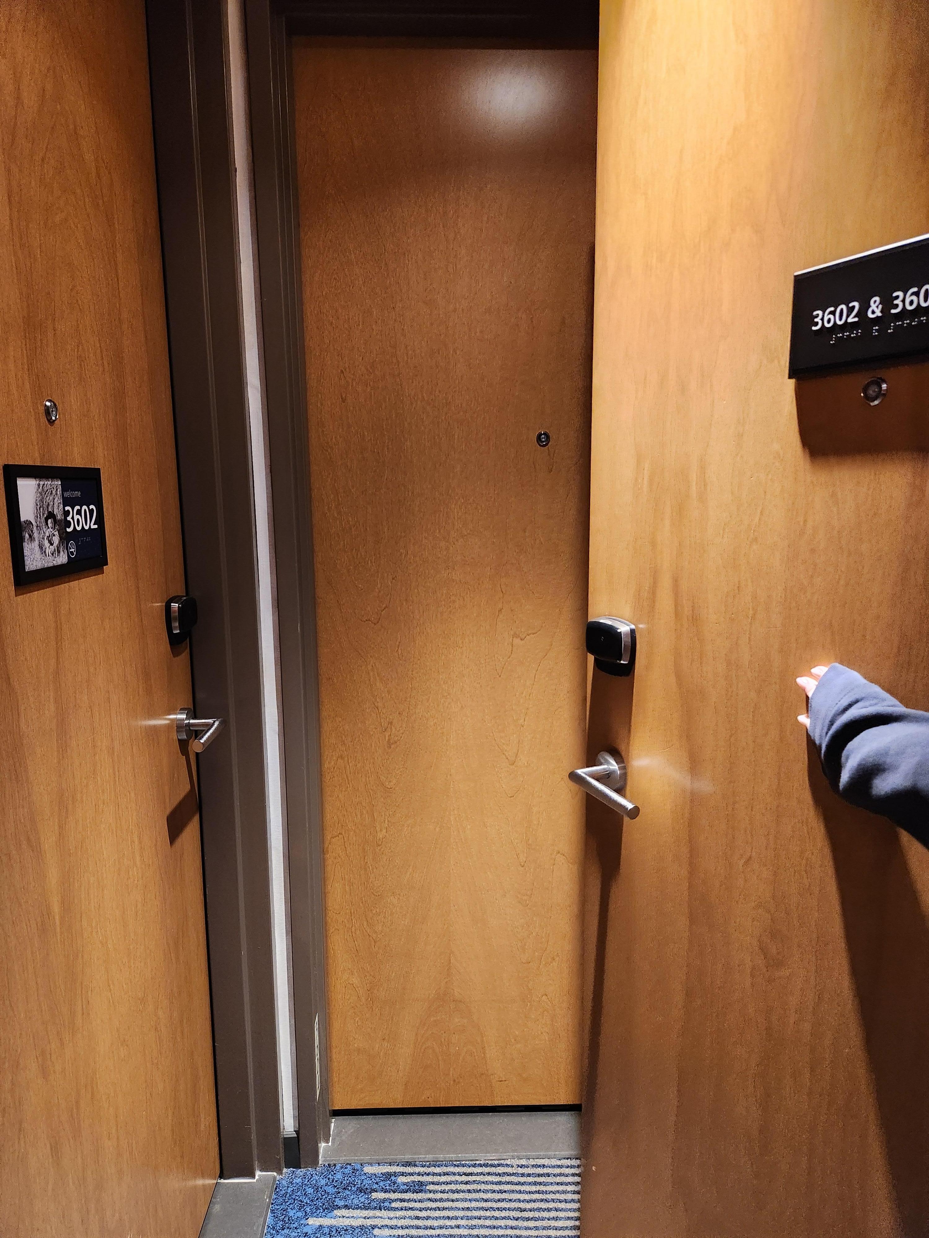 This was going into our room. Our door was the one straight ahead. Difficult to get in and out of the room with luggage 