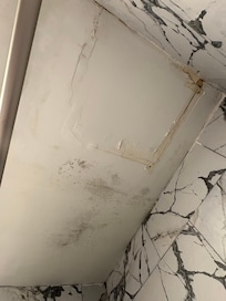 Mold/mildew and bad patch job ceiling of bathroom