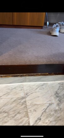 The 2 inch drop to the bathroom which was very dangerous and poorly designed