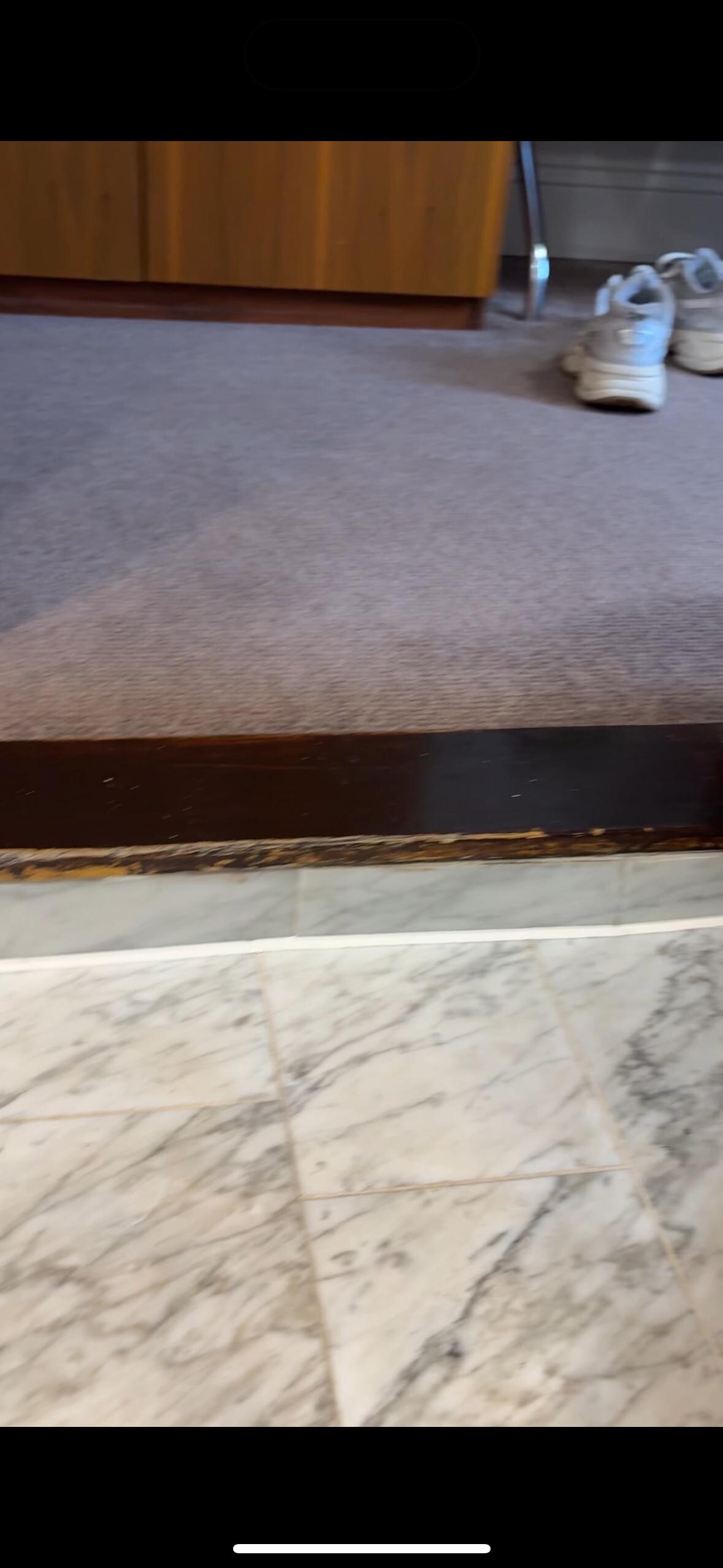 The 2 inch drop to the bathroom which was very dangerous and poorly designed