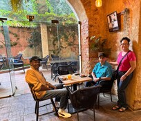 coffee shop a few feet away. turn right and walk maybe 100 feet. right before the tram 28 stop