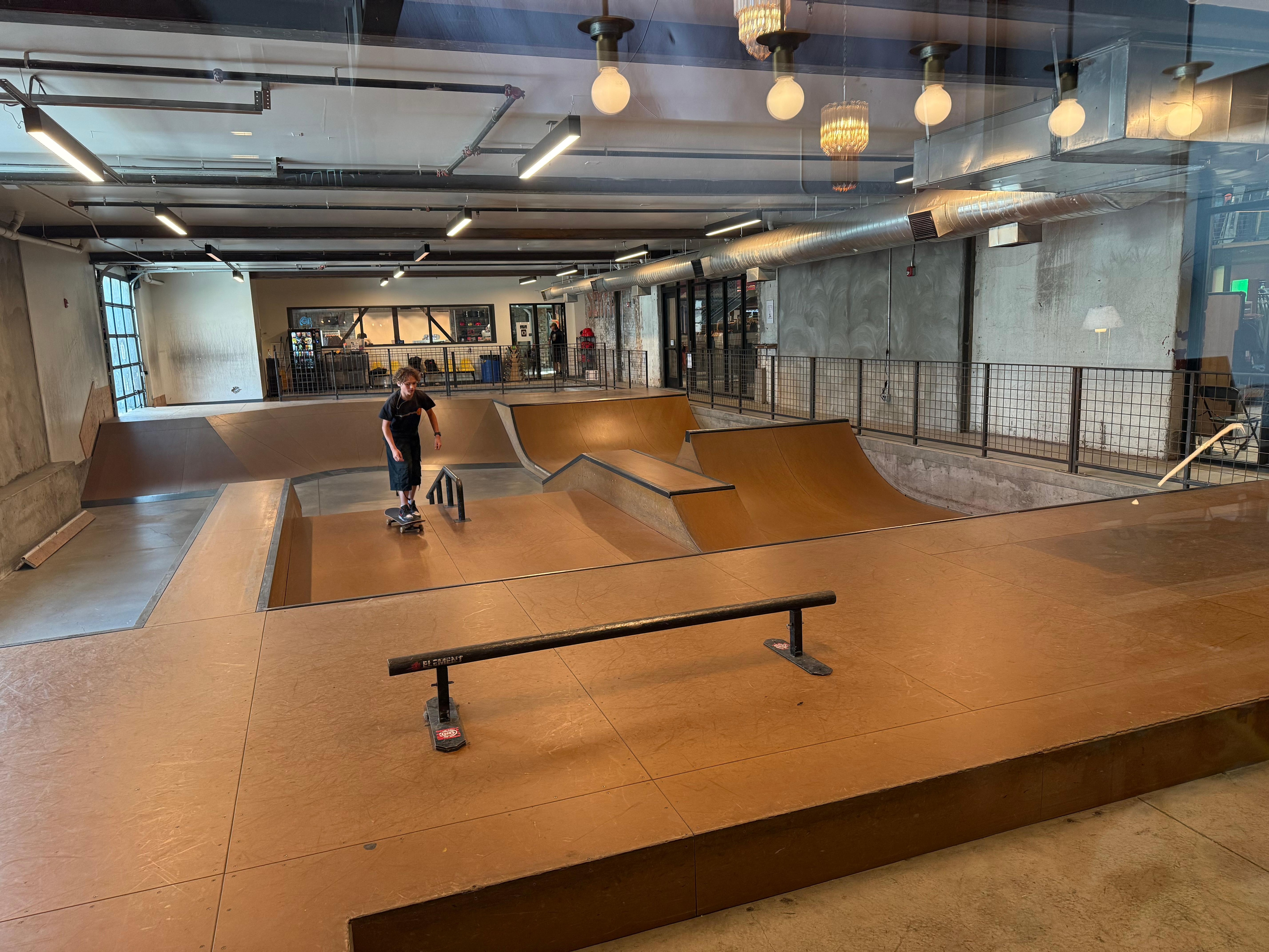 The entire Evo complex has a climbing wall, sportswear store, and indoor skateboard park.