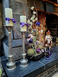 My favourite place. Around the big fireplace in the hall....