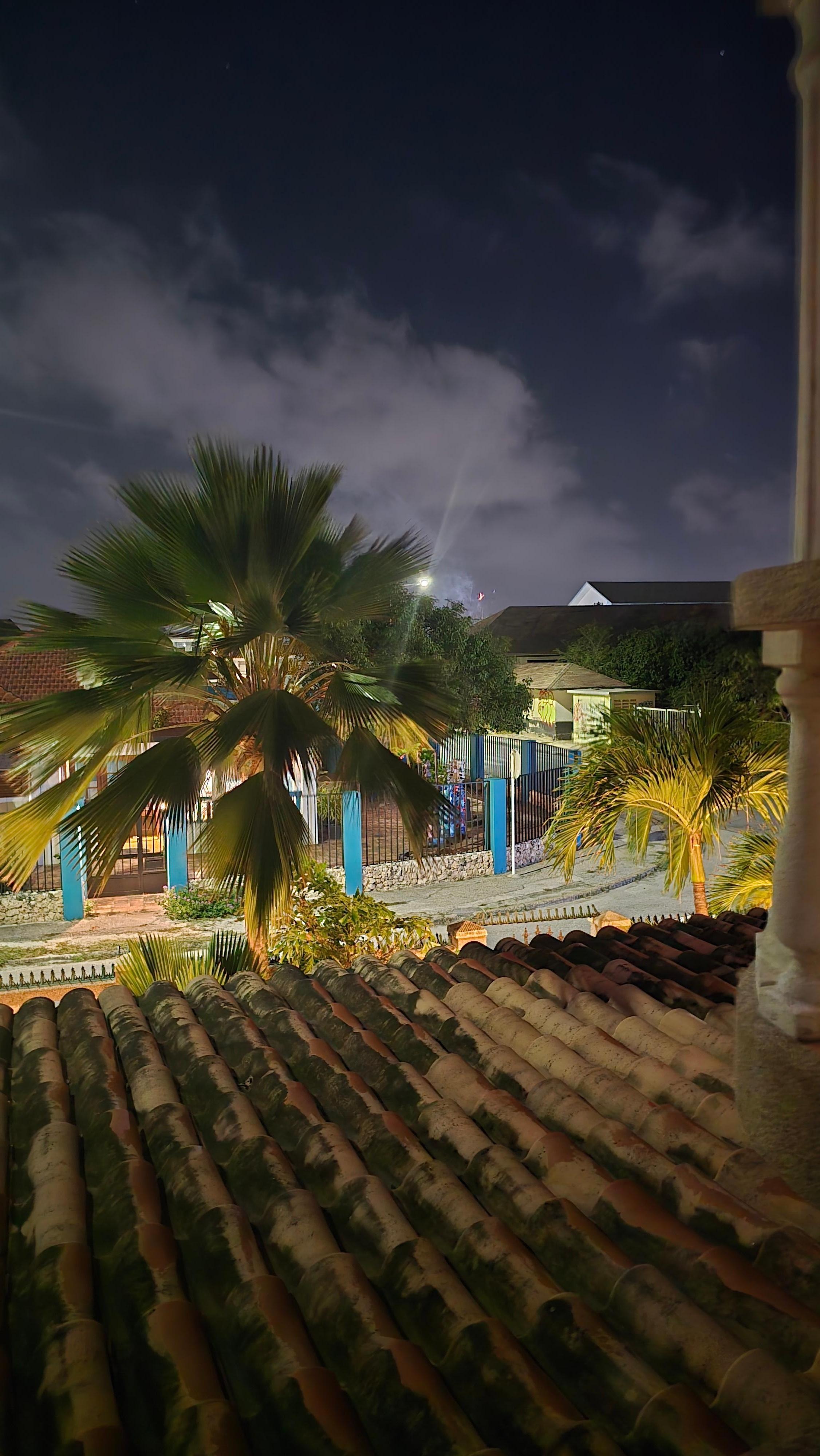 View at night from balcony off bedroo.