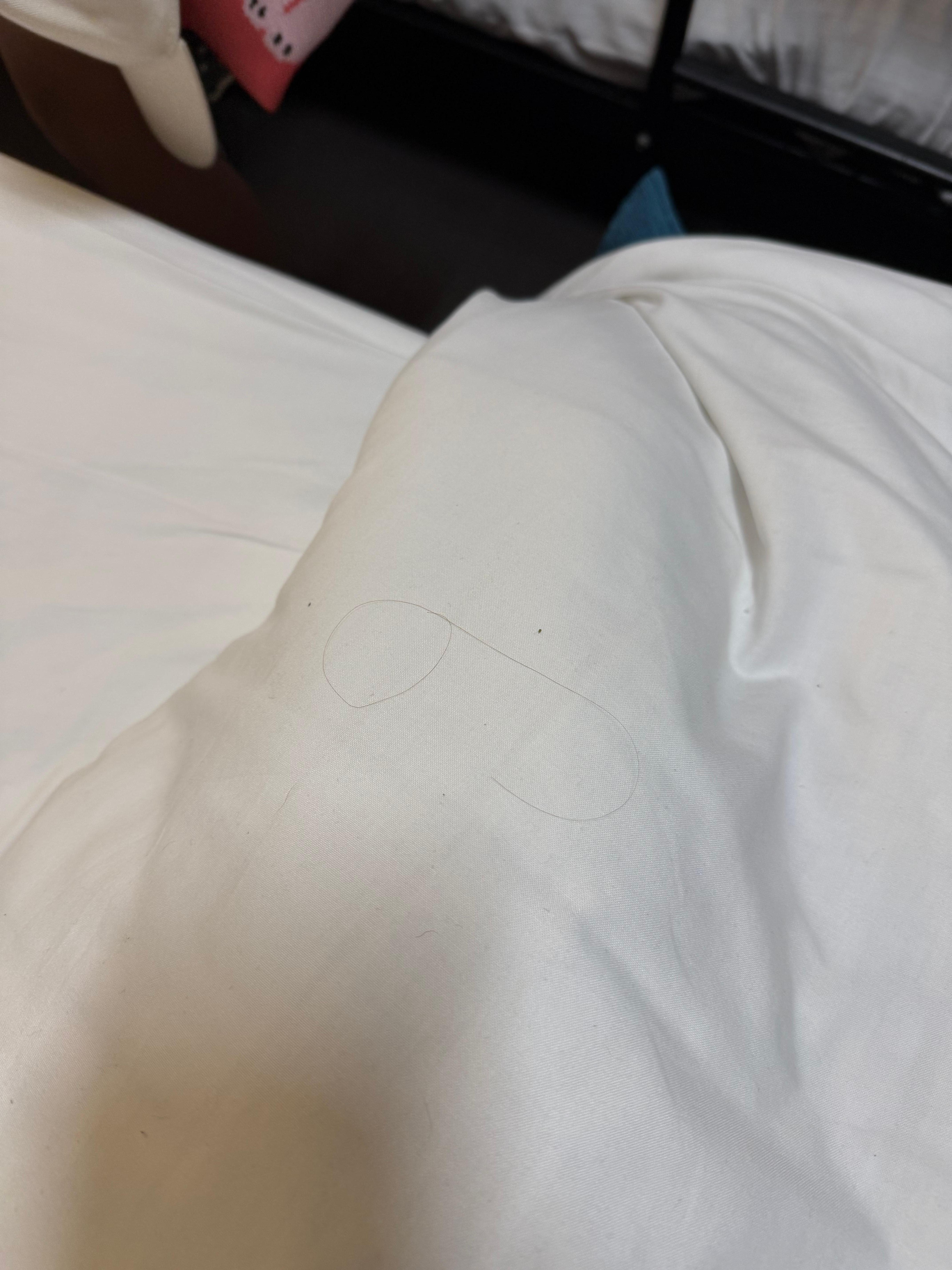 Hair and dirt at under the sheets near where feet would be. 