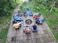 Looking down at the campfire ring from the deck