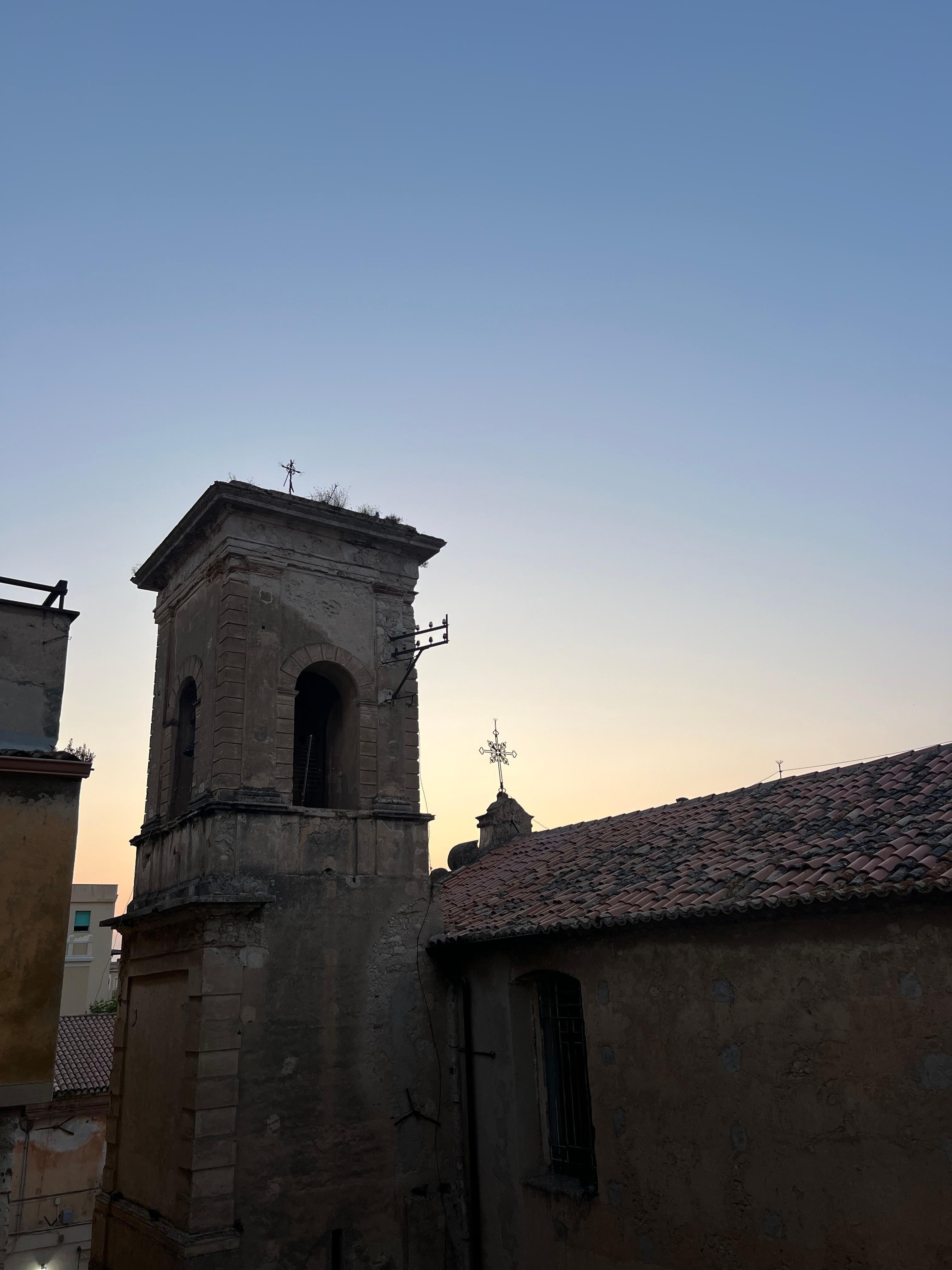 View from room window at sunset 