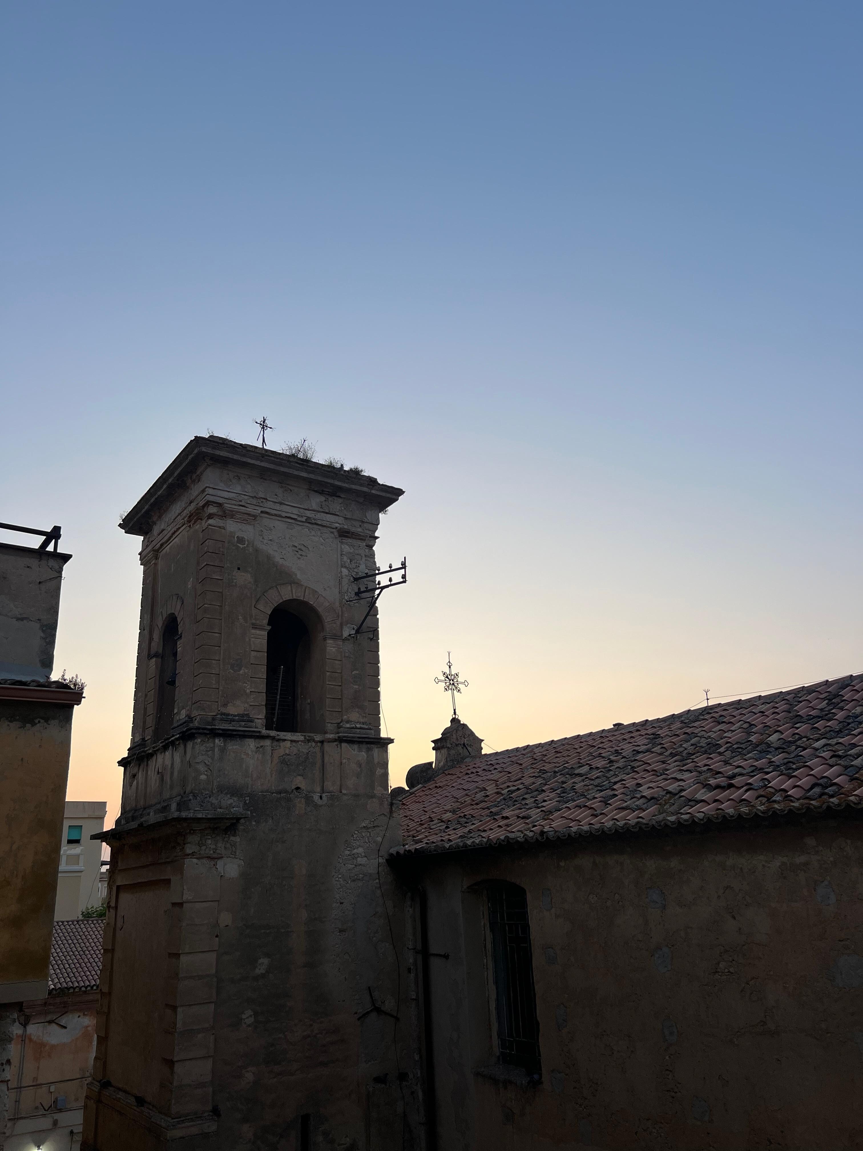 View from room window at sunset 