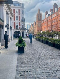 Partial view of hotel entrance.