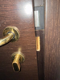 Someone cut the frame around the lock making it very unsafe