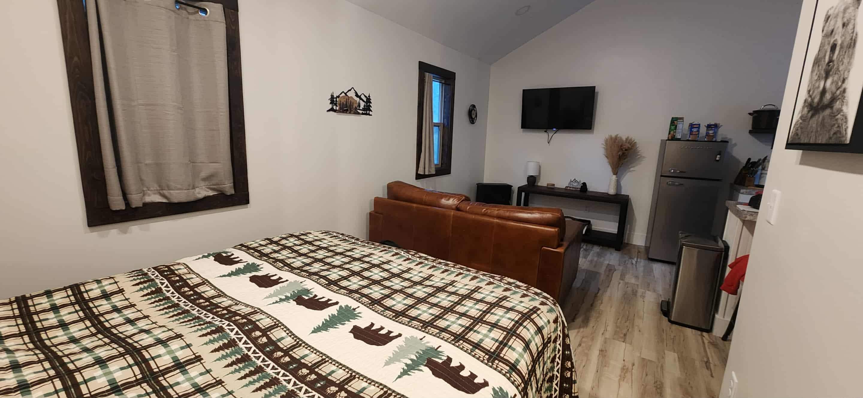 Bed area and living room