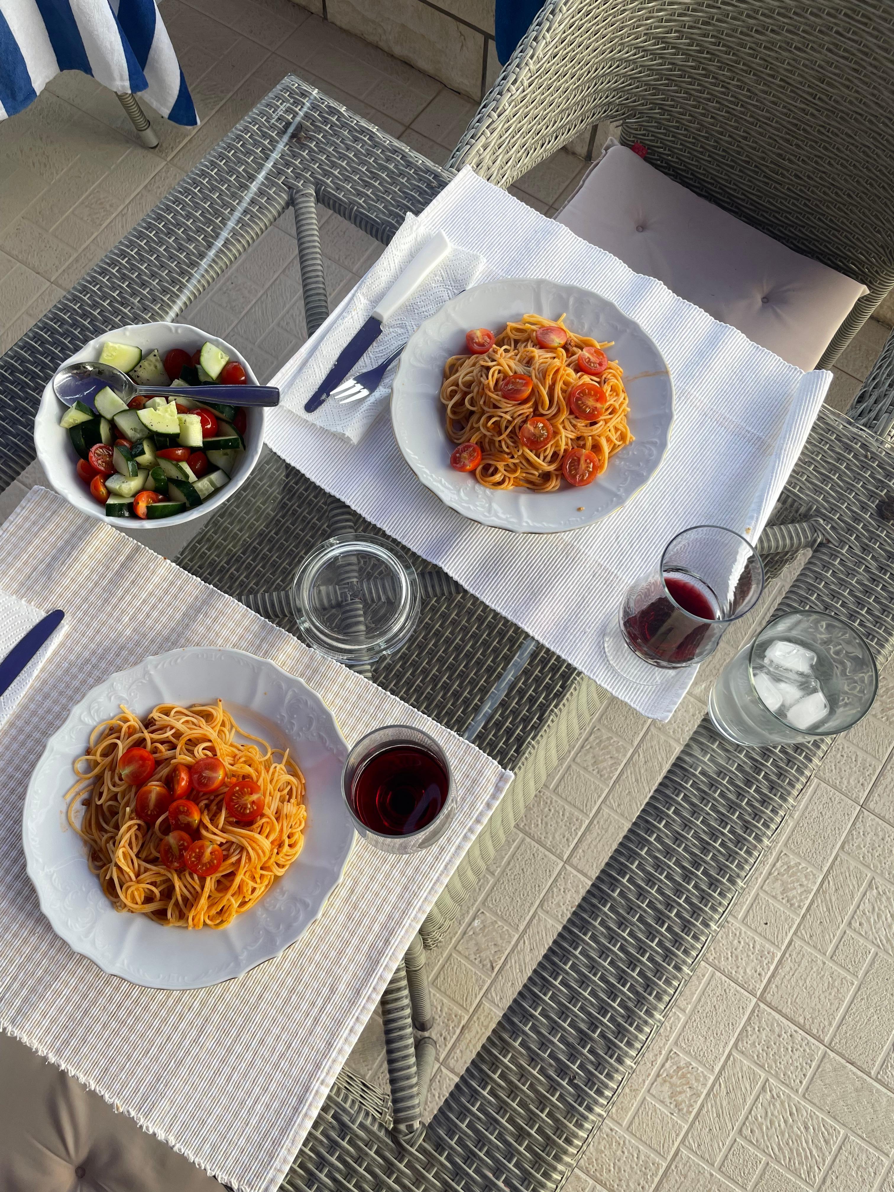 Homemade dinner in our well equipped room kitchen.