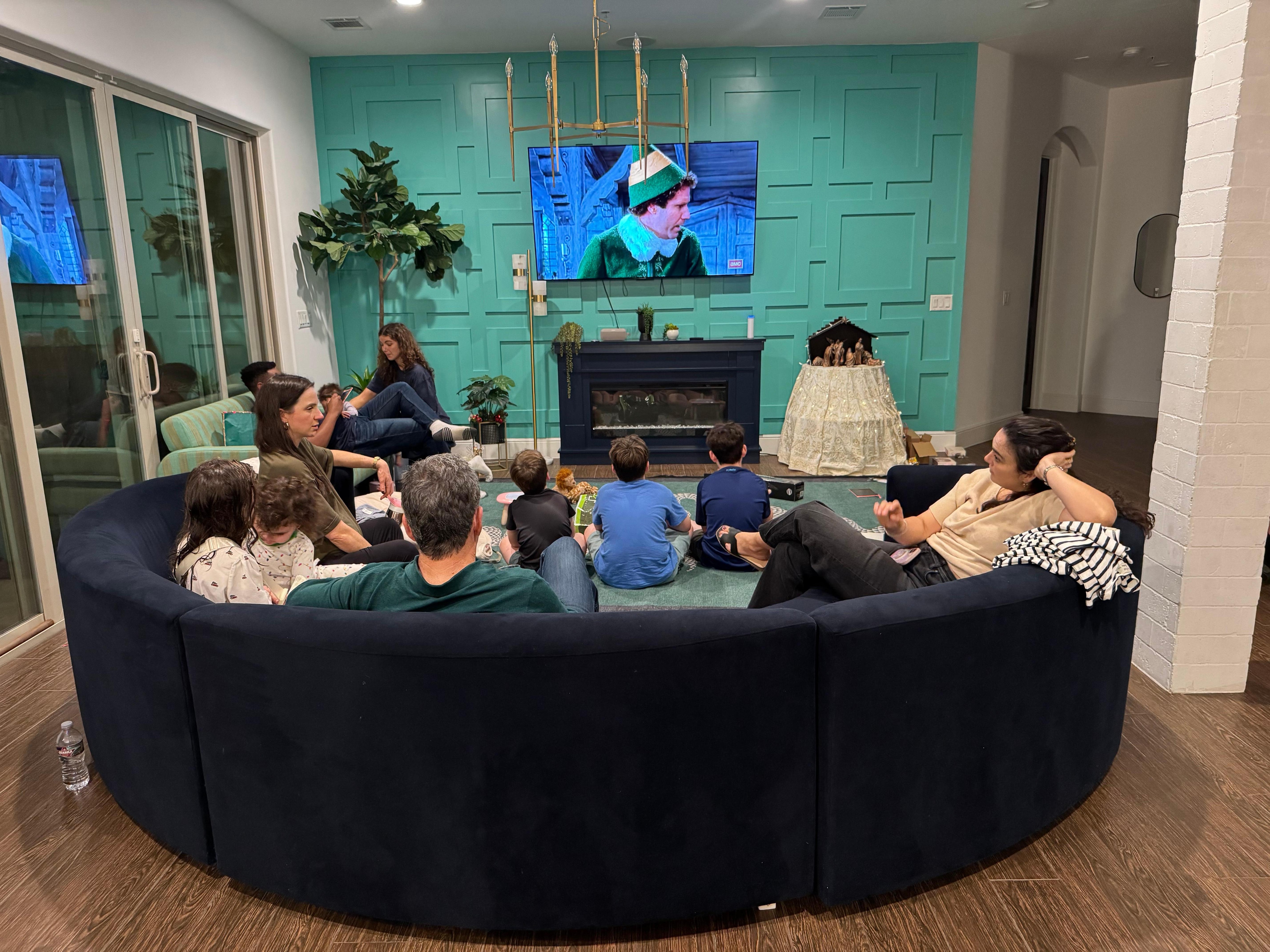 Downstairs watching a movie together 