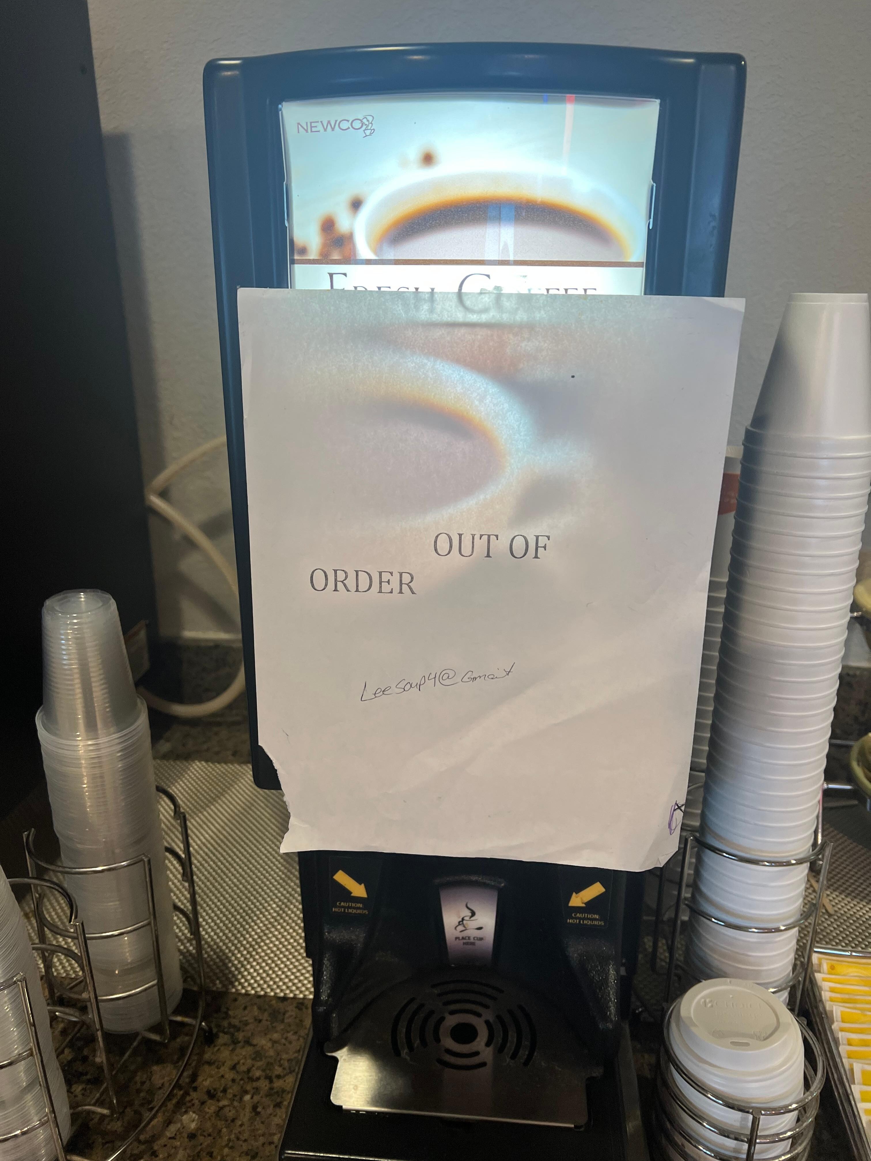 No coffee, water or juice at breakfast