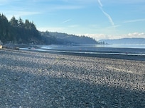 Beach in front of house