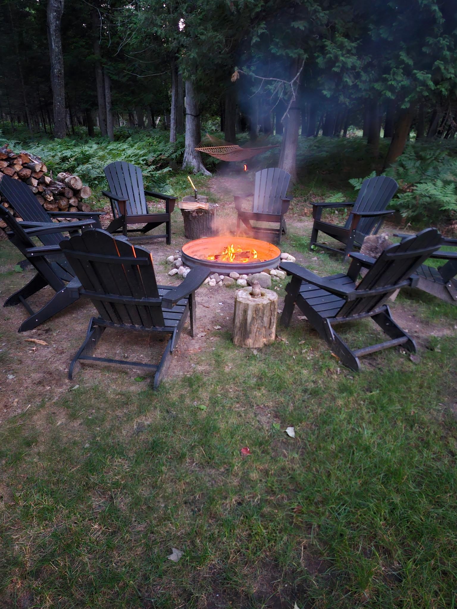 Fire pit behind house