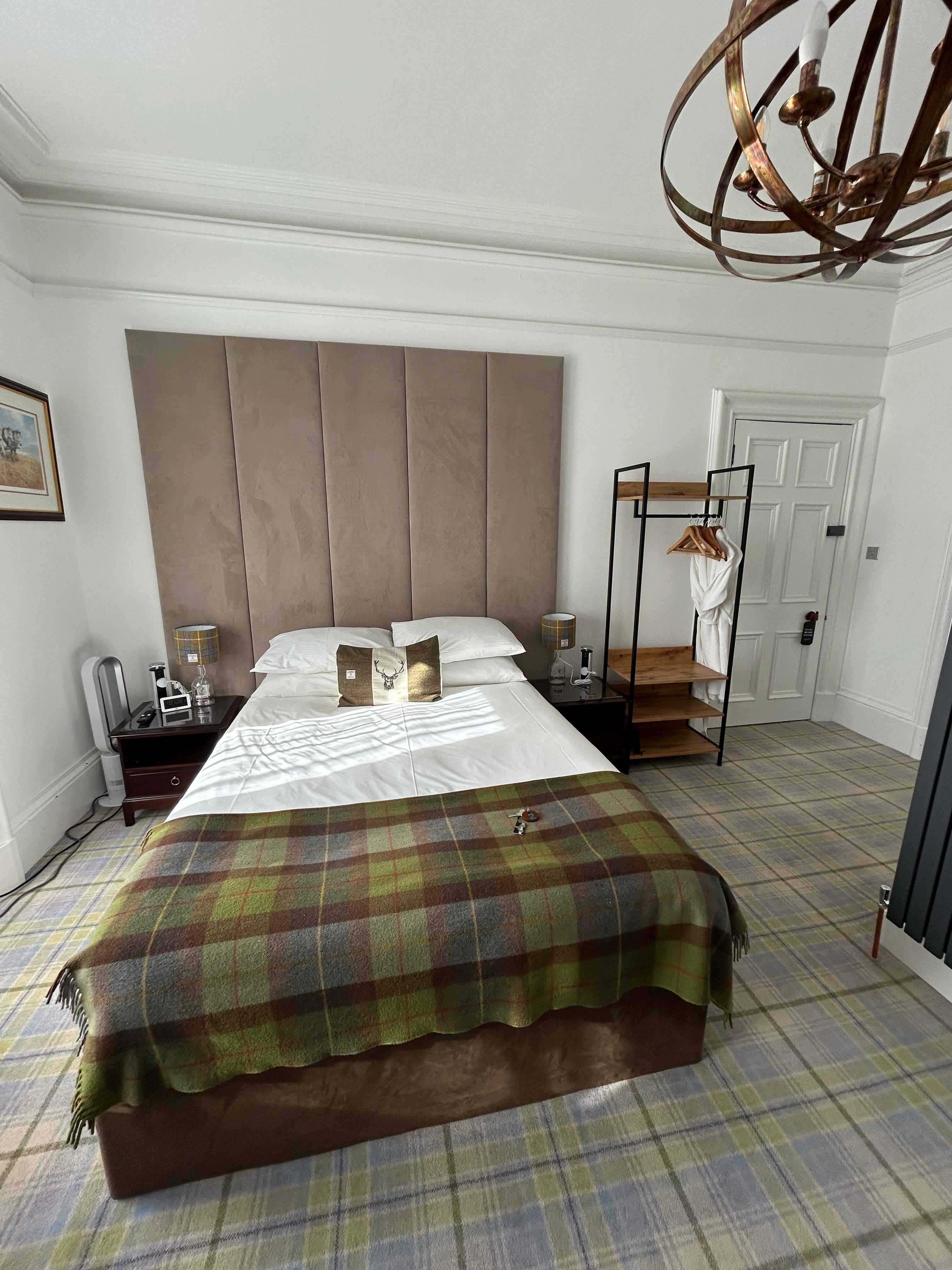 “Room #2”. Would describe the bed as soft yet firm where you don’t sink- so perfect! Would be close to a queen size maybe touch smaller in the USA. 