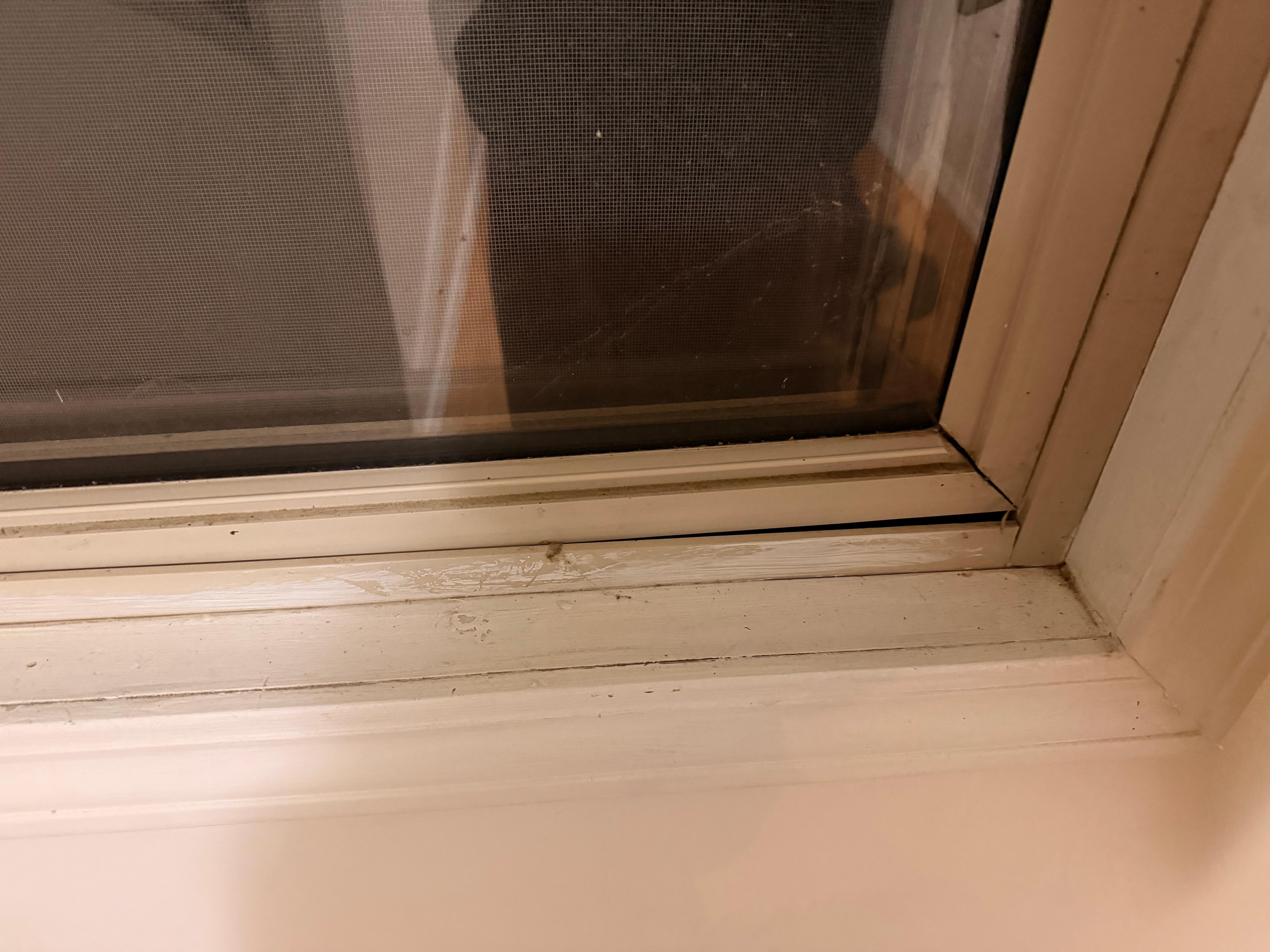Window that would not close or lock.  It was like this when we arrived.  