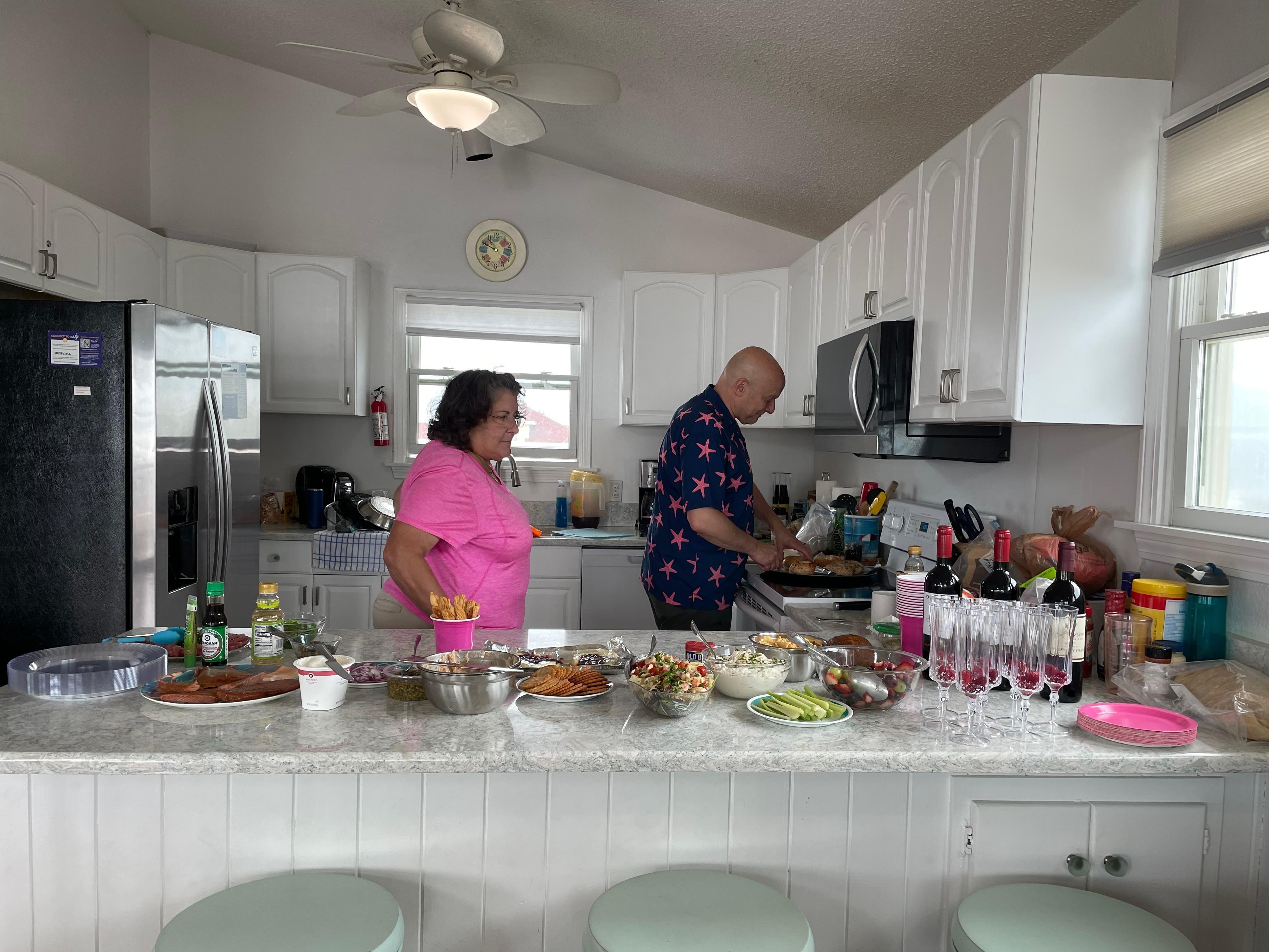 Preparing a buffet in well equipped kitchen 
