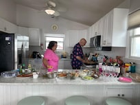 Preparing a buffet in well equipped kitchen