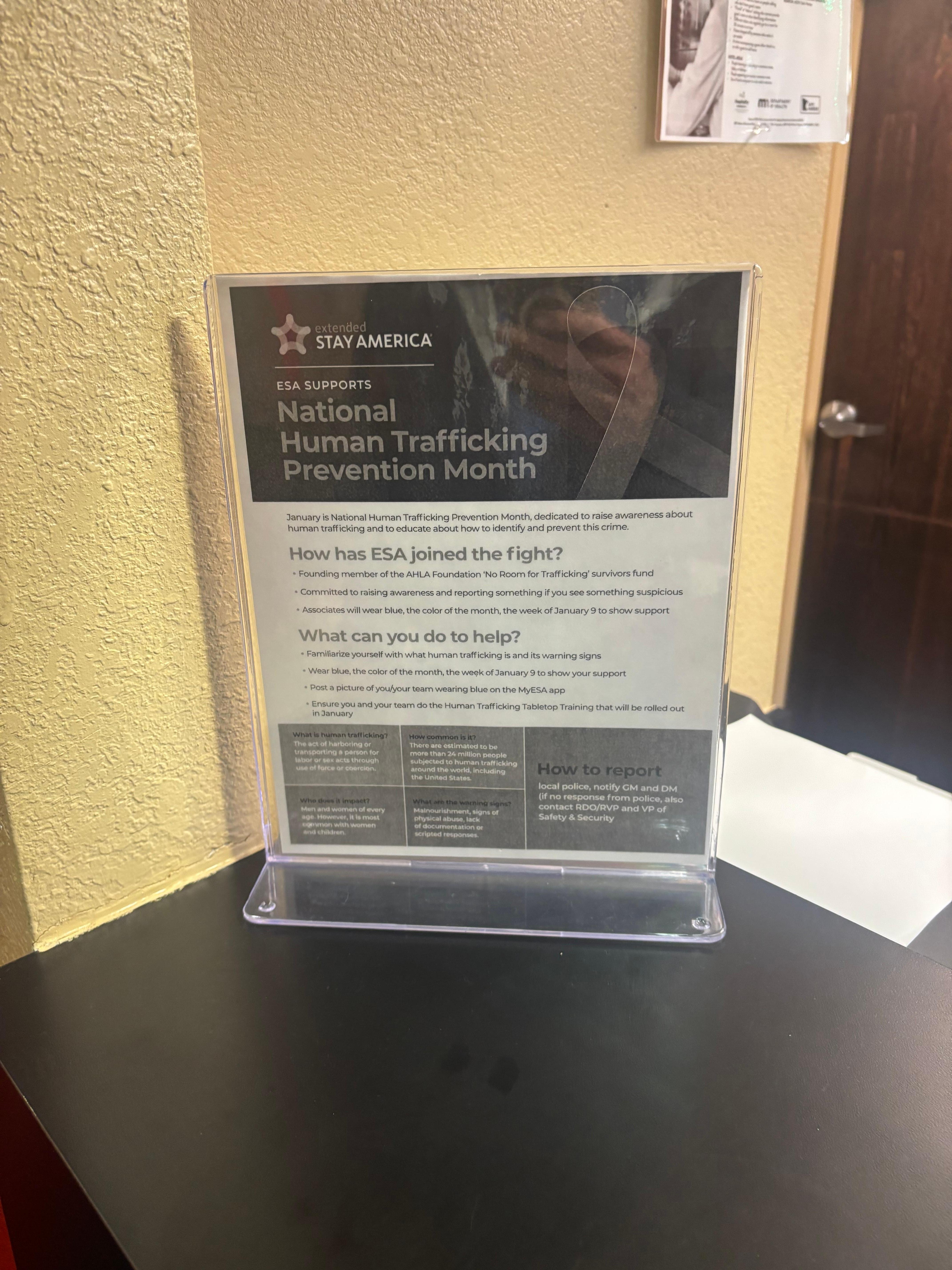 warning guests about  Sex Trafficking....a FIRST ever