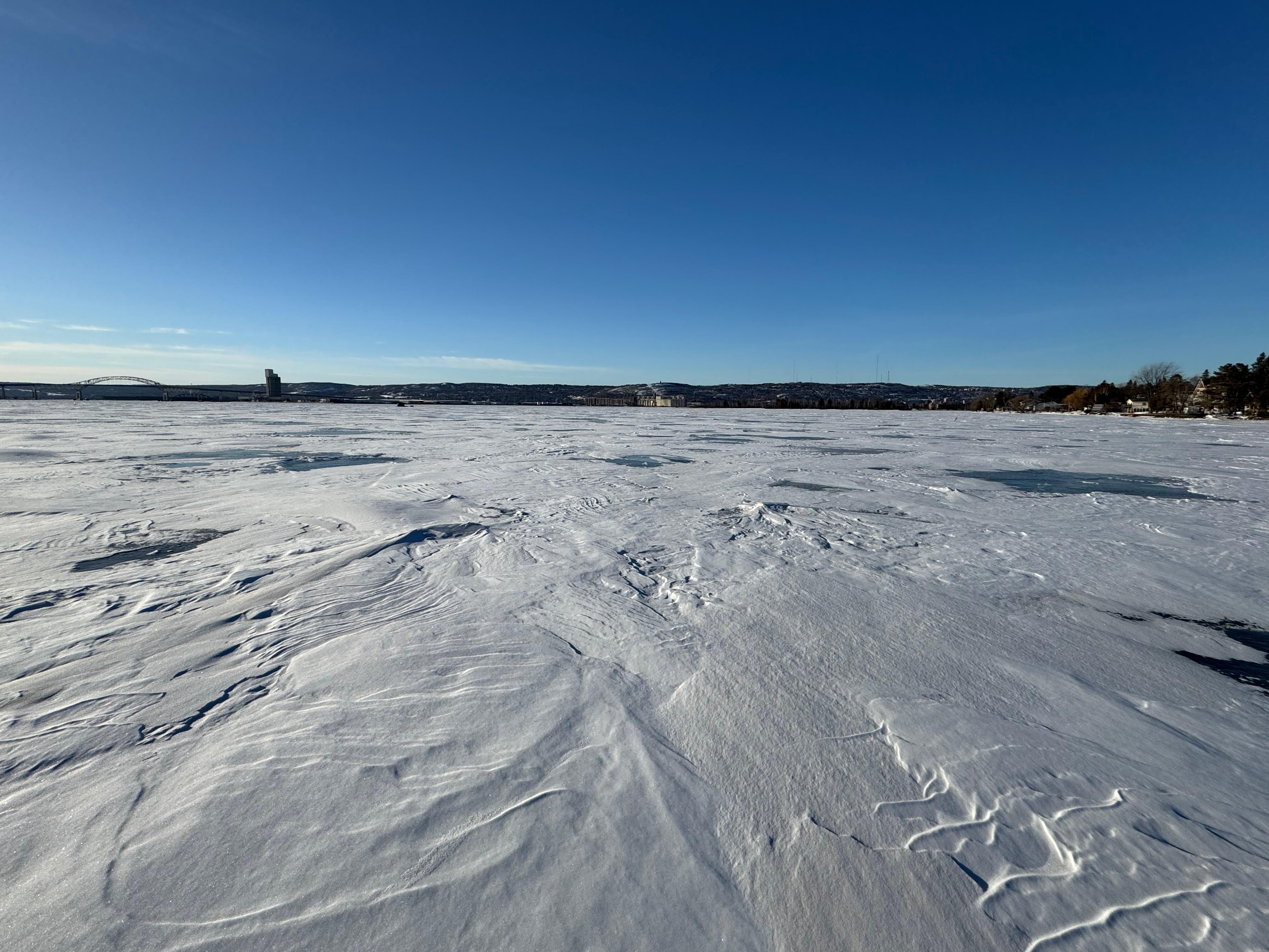 Walking out on the frozen bay in the sunshine