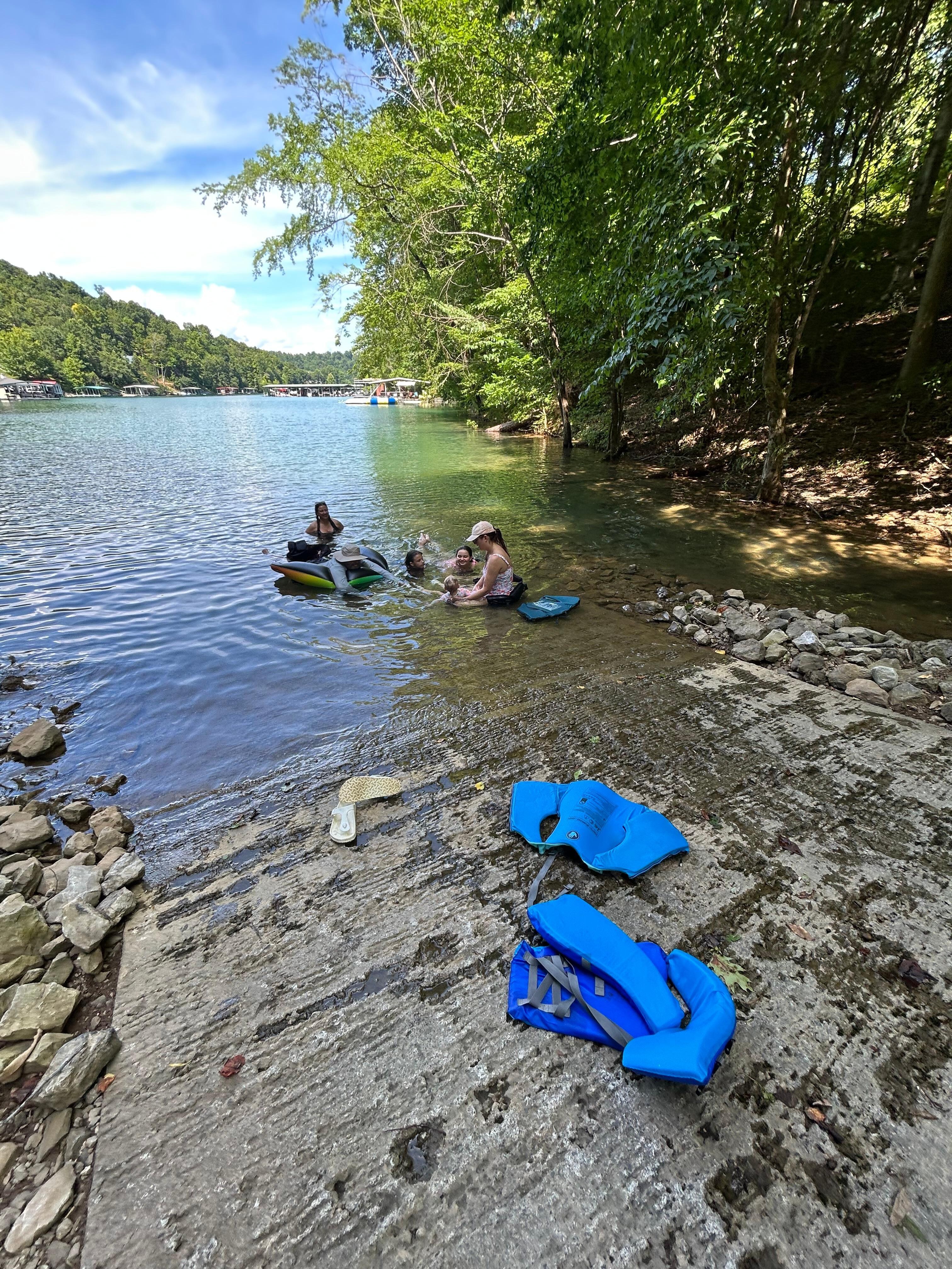 Swimming at boat dock 