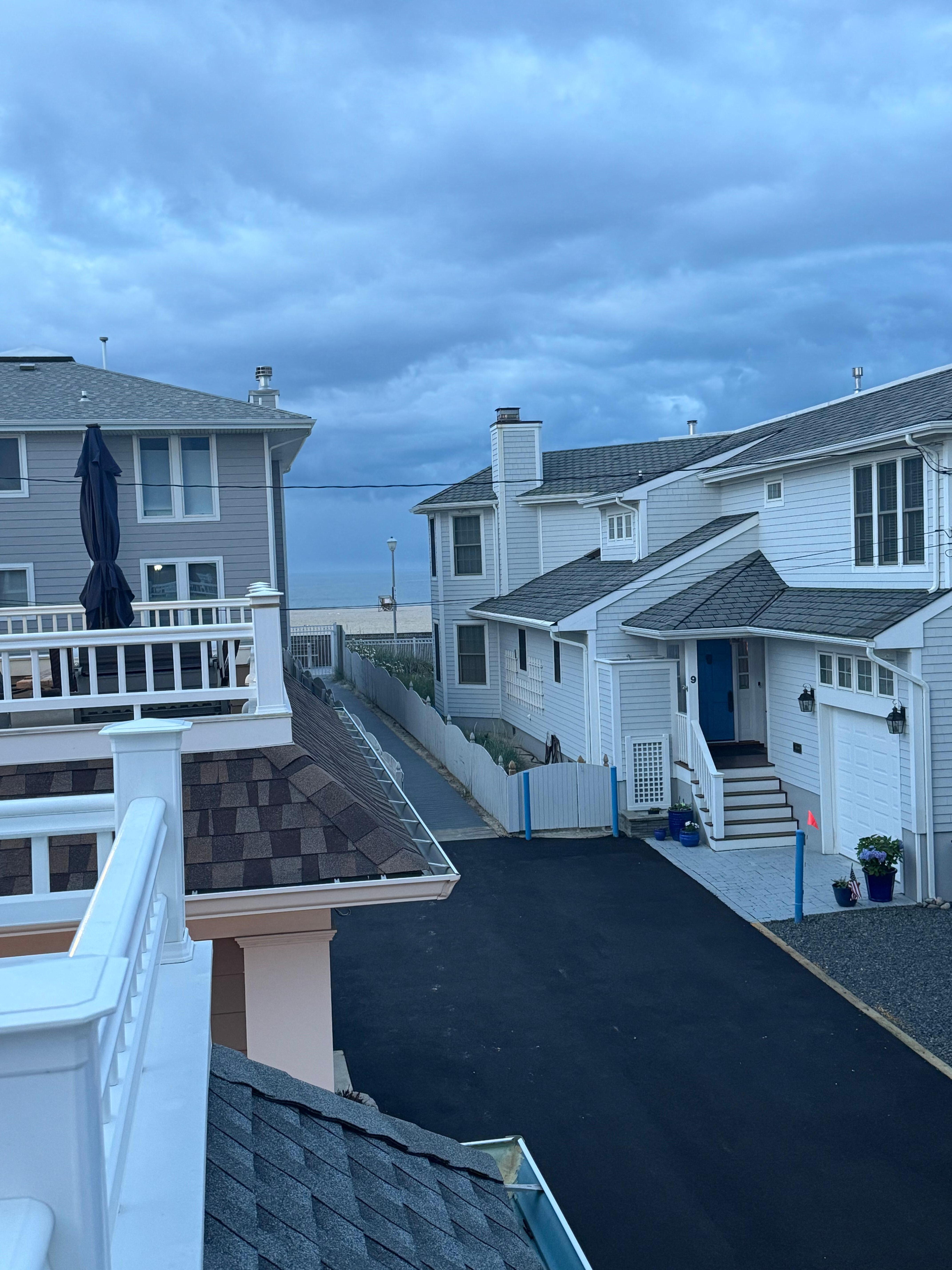 View of the beach from upstairs balcony