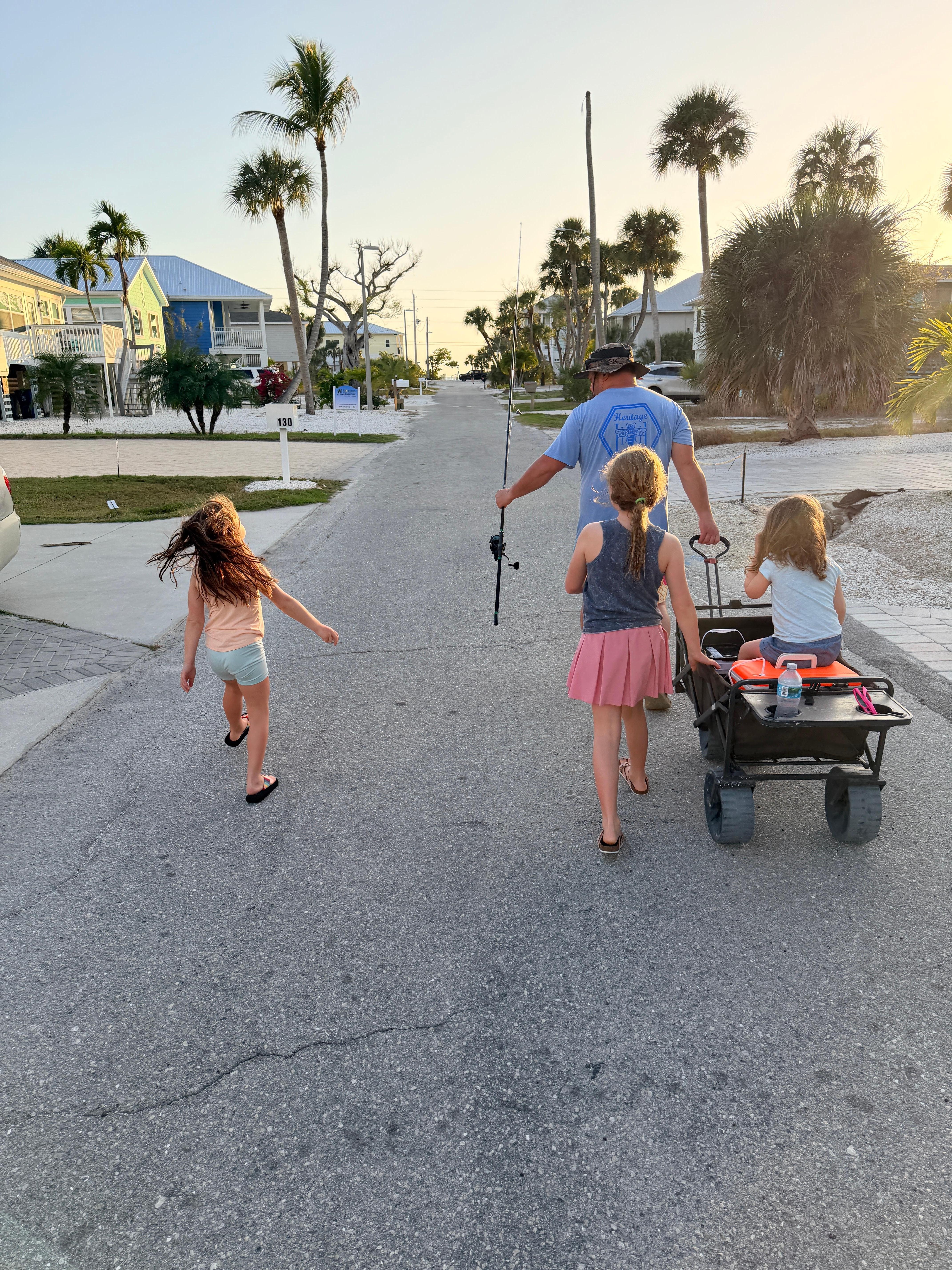 Walking to the beach with the provided wagon :)
