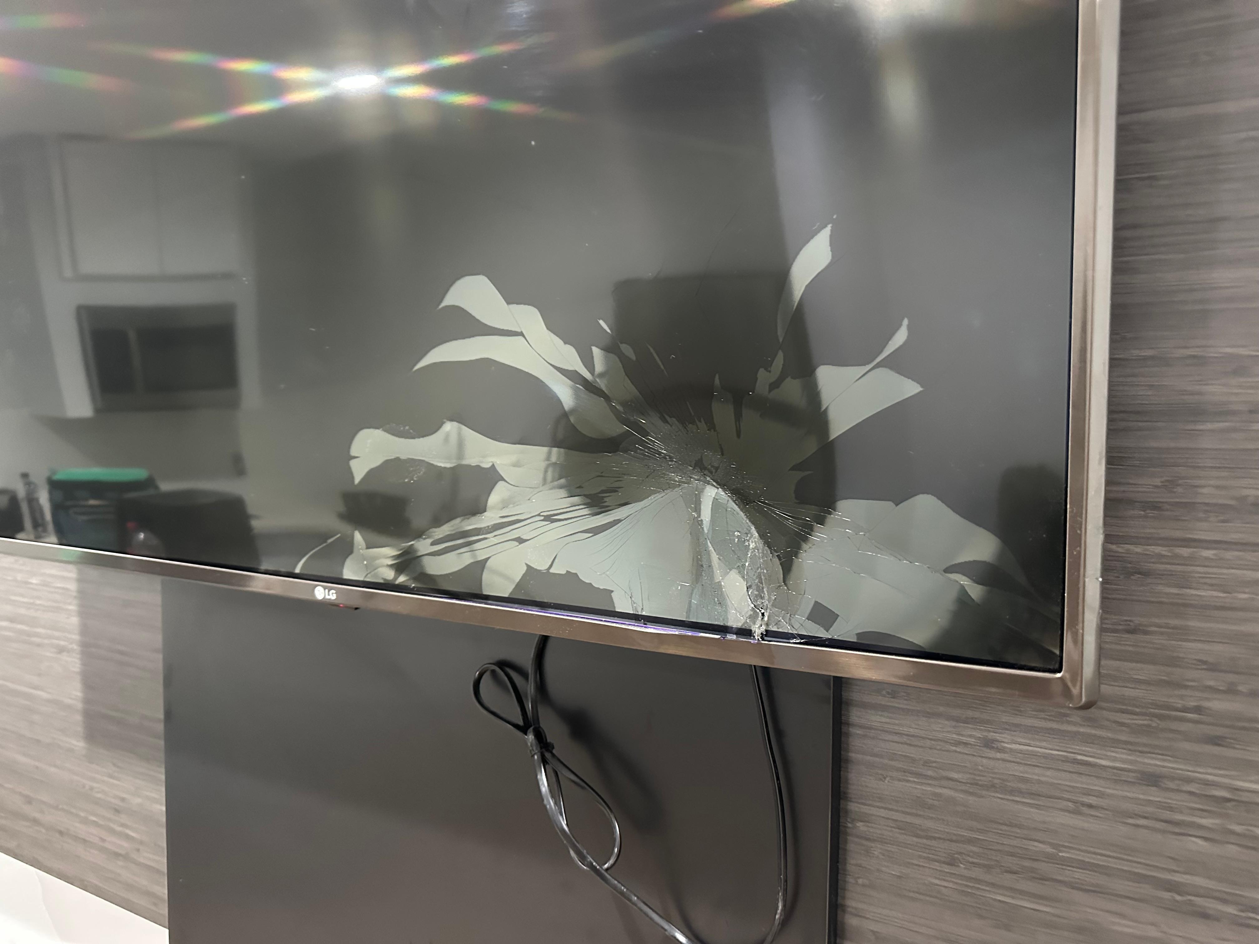 The TV in the living room was shattered. It looked like somebody had put their head through it.