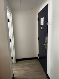 Toilet was away from the sink and shower
Toilet was right infront of main door with no room for a regular wheelchair