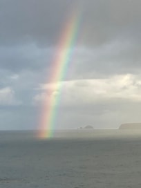 Vista desde la ventana del salĂłn con sol un dĂa, lluvia al dĂa siguiente y por supuesto el hermoso arco iris.