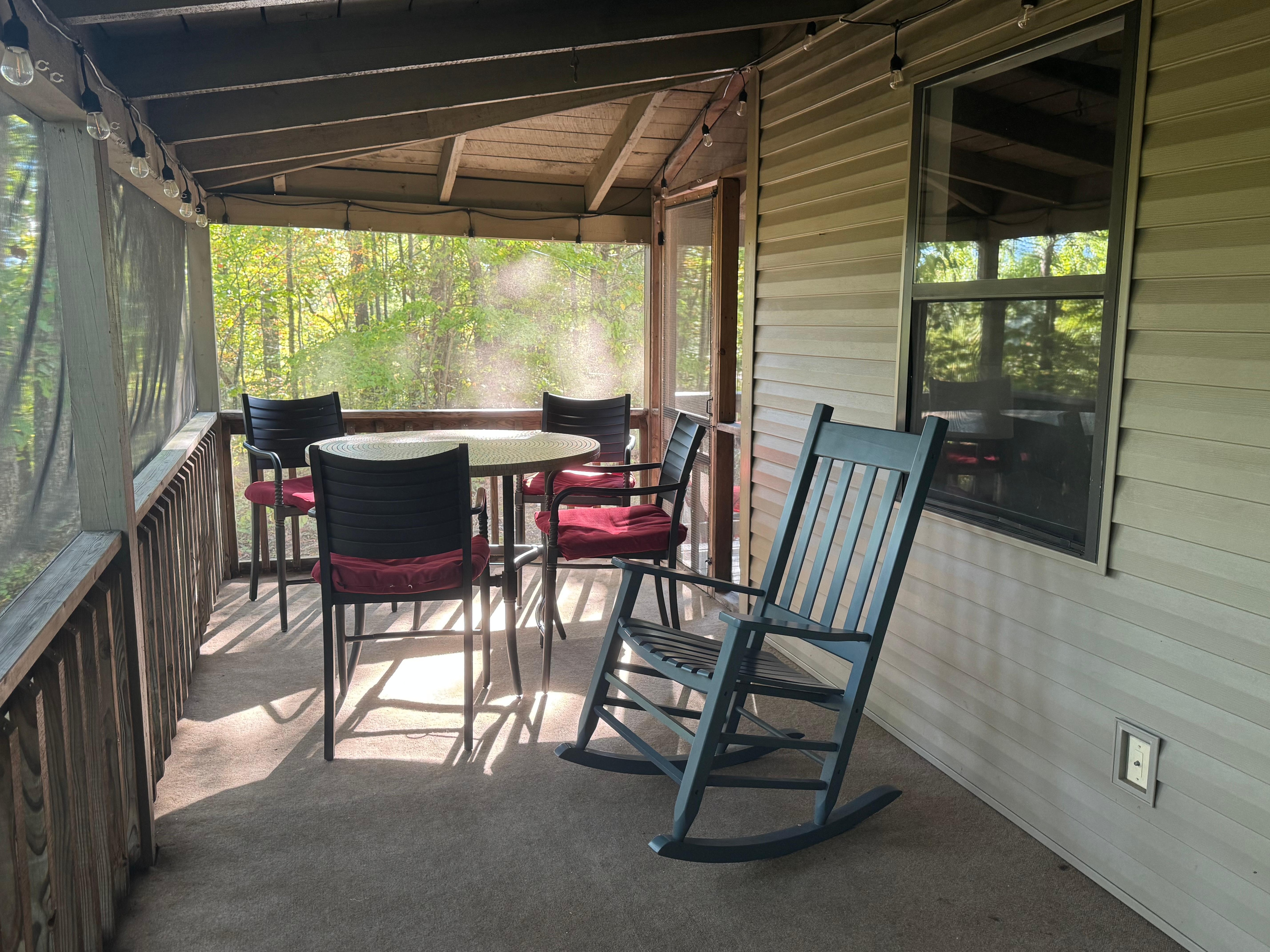 My favorite spot was being in one of the two rocking chairs, watching squirrels gathering nuts for winter.