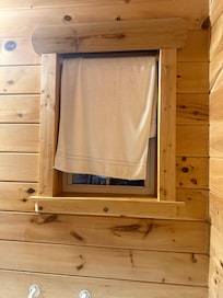 No curtains in bathroom or bedroom