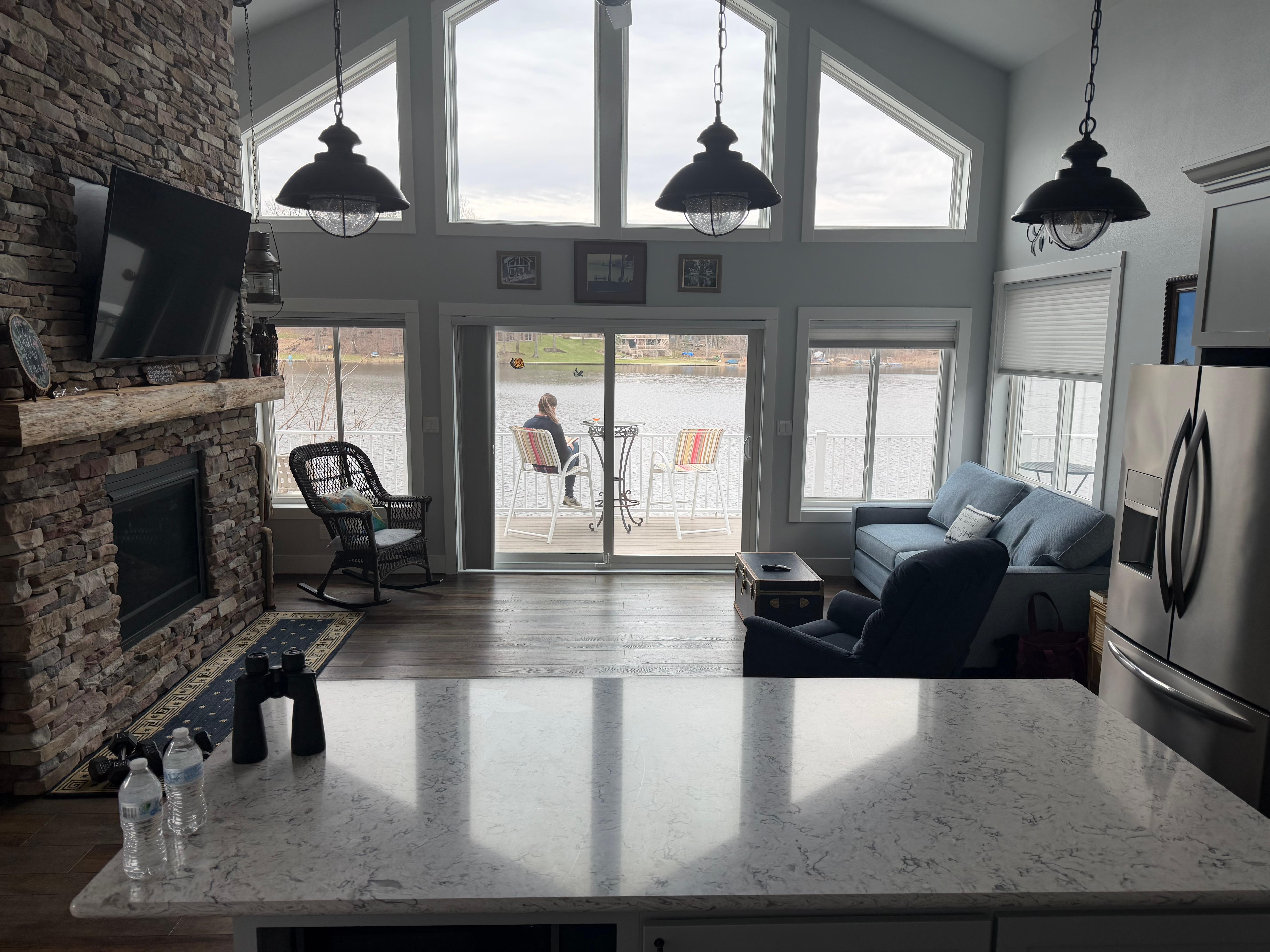 A book, a beverage and a water-front deck=happiness!😊