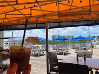 Drinks from outside deck at jimmy inguanas on-site restaurant.