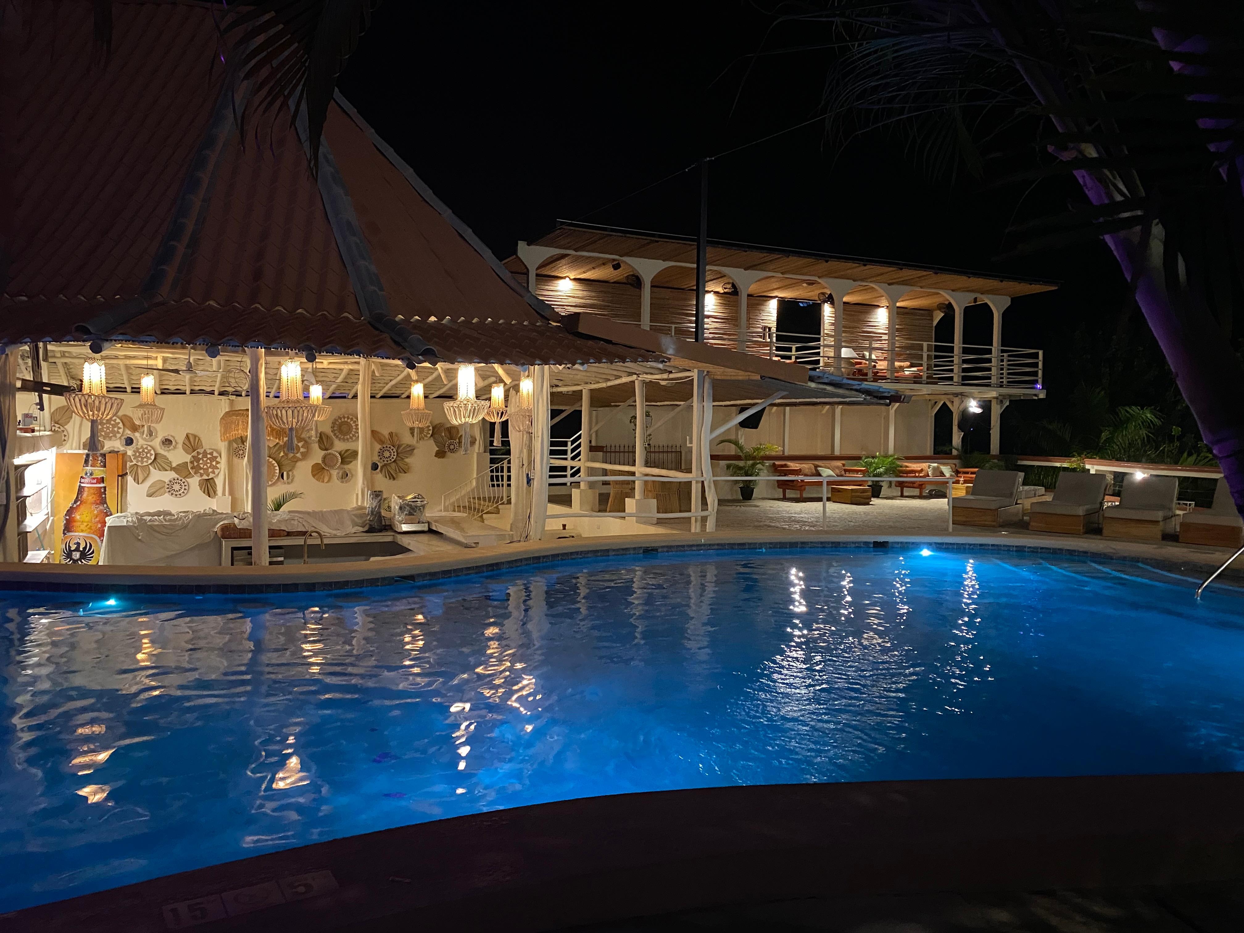 Pool area at night