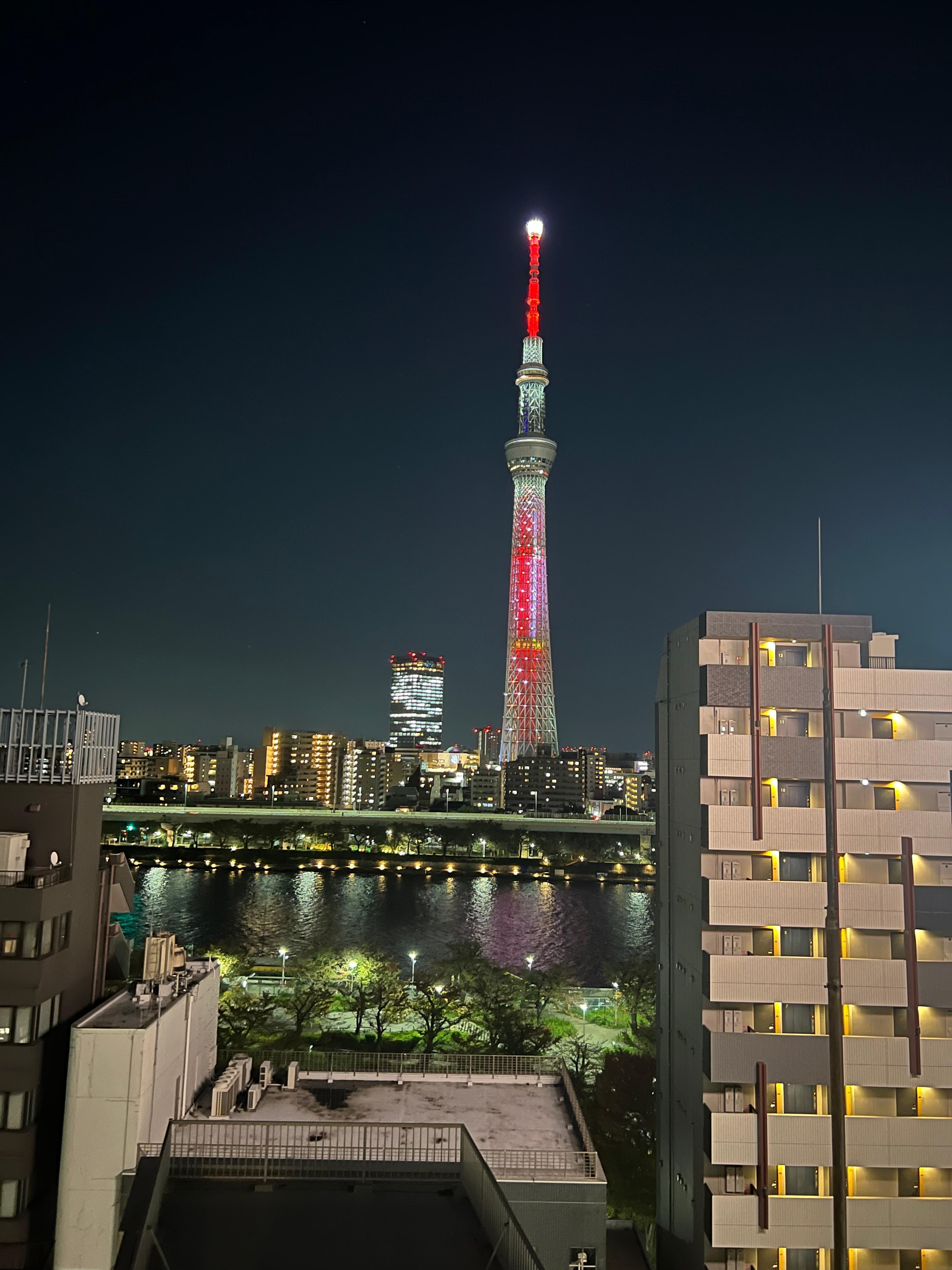 Shot of the Sky tree from the roof top lounge area.